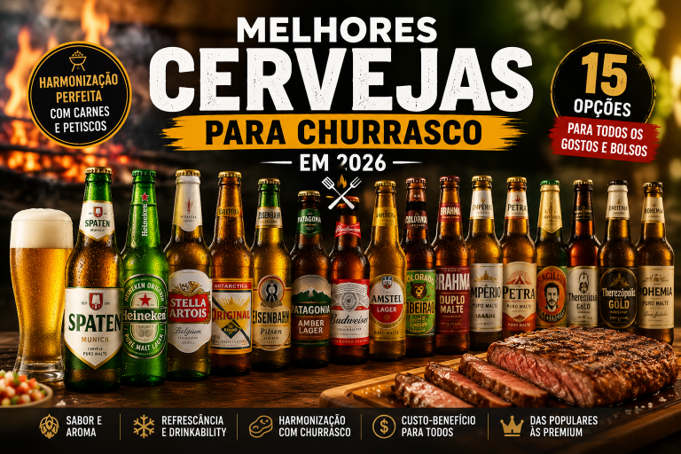 Seleção das melhores cervejas para churrasco em 2026 com opções puro malte e premium harmonizadas com carnes grelhadas