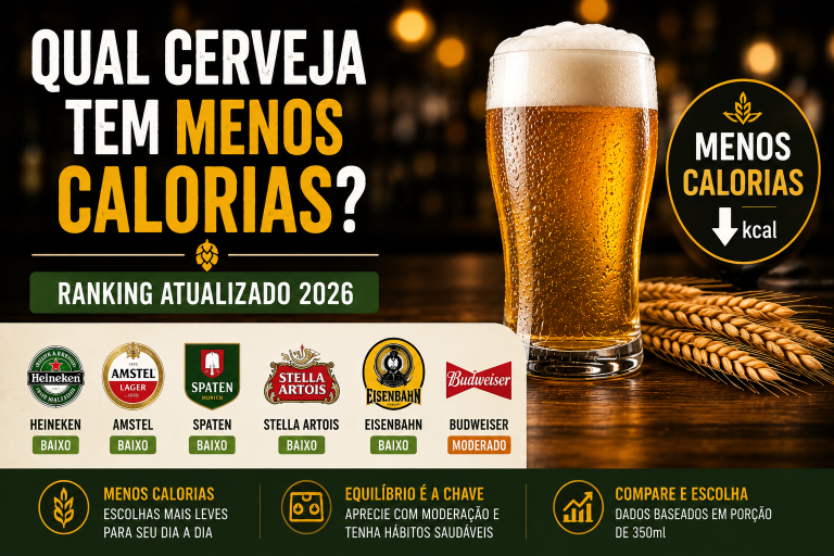 Copo de cerveja gelada ilustrando o comparativo das cervejas com menos calorias em 2026